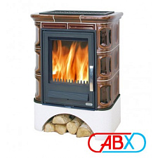 Кафельная печь Marina LP вставка чугунная белый цоколь коричневая Кафельная печь Marina LP вставка чугунная белый цоколь коричневая